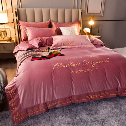 Four-Piece Milk Velvet Set On Light Luxury Bed