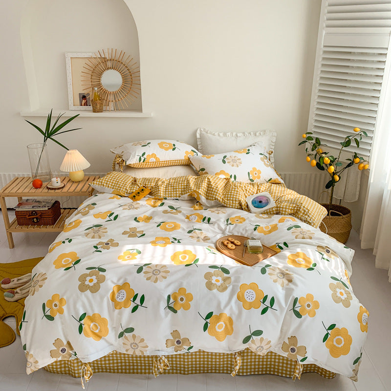 Retro Girl Small Floral Bed Four-Piece Set Student Dormitory Three-Piece Set