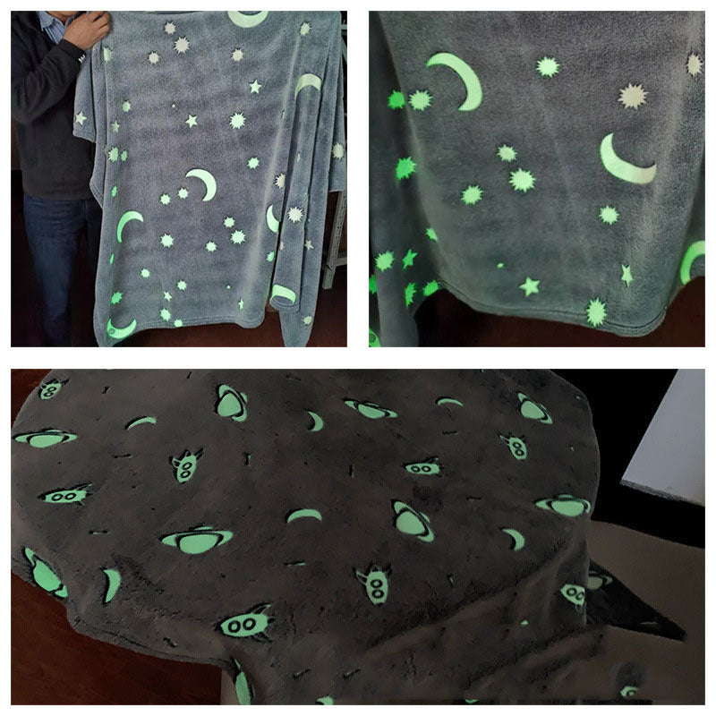 Manta fluorescente de franela luminosa mágica Manta luminosa personalizada con dibujos animados de cielo estrellado para niños