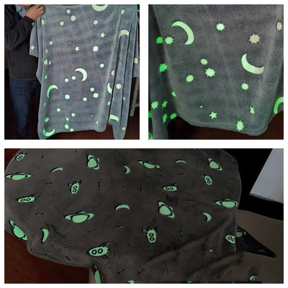 Magic Luminous Flannel Fluorescent Blanket Custom Cartoon Starry Sky Children Luminous Blanket