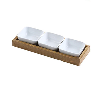 Japan Style Ceramic Fruits Plates with Bamboo Serving Tray