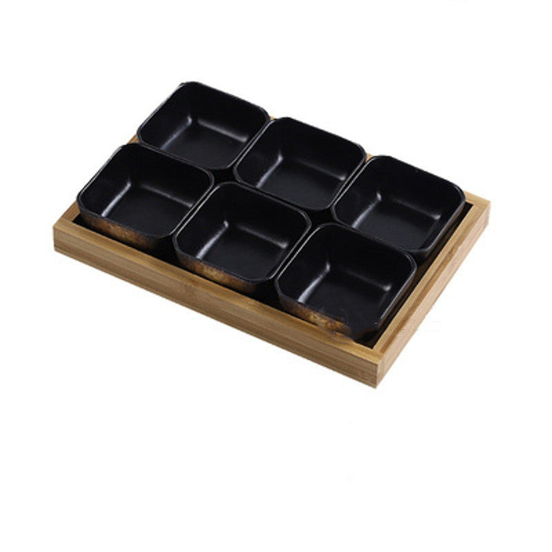 Japan Style Ceramic Fruits Plates with Bamboo Serving Tray