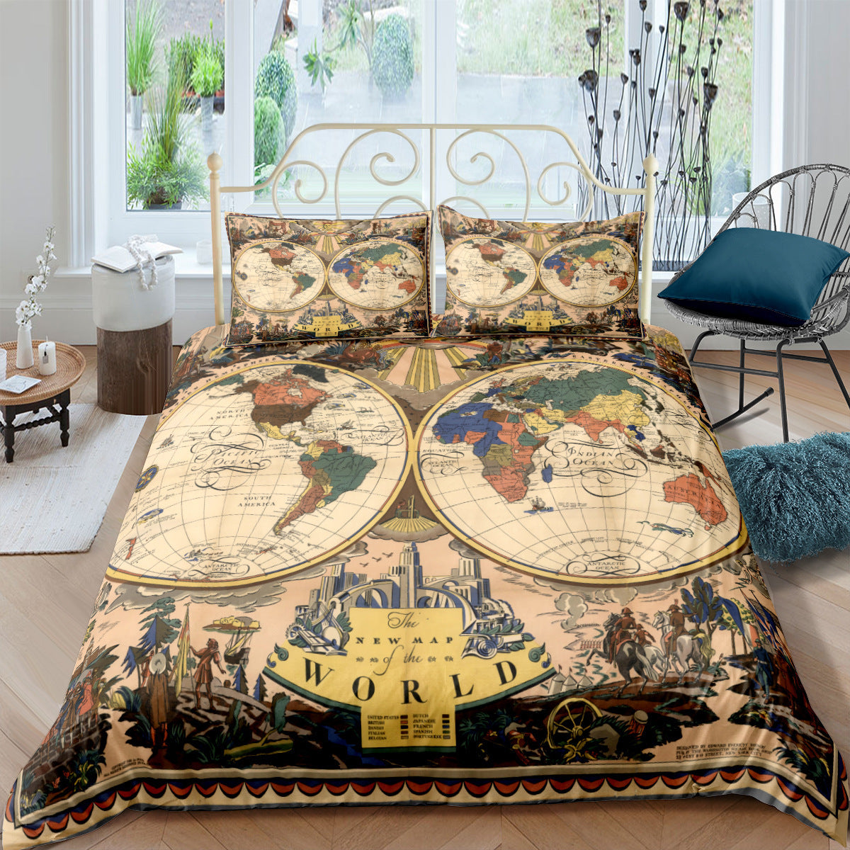 Treasure Map Digital Printing Three-Piece Customized DIY Cross-Border Amazon Bedding Nautical Chart Retro