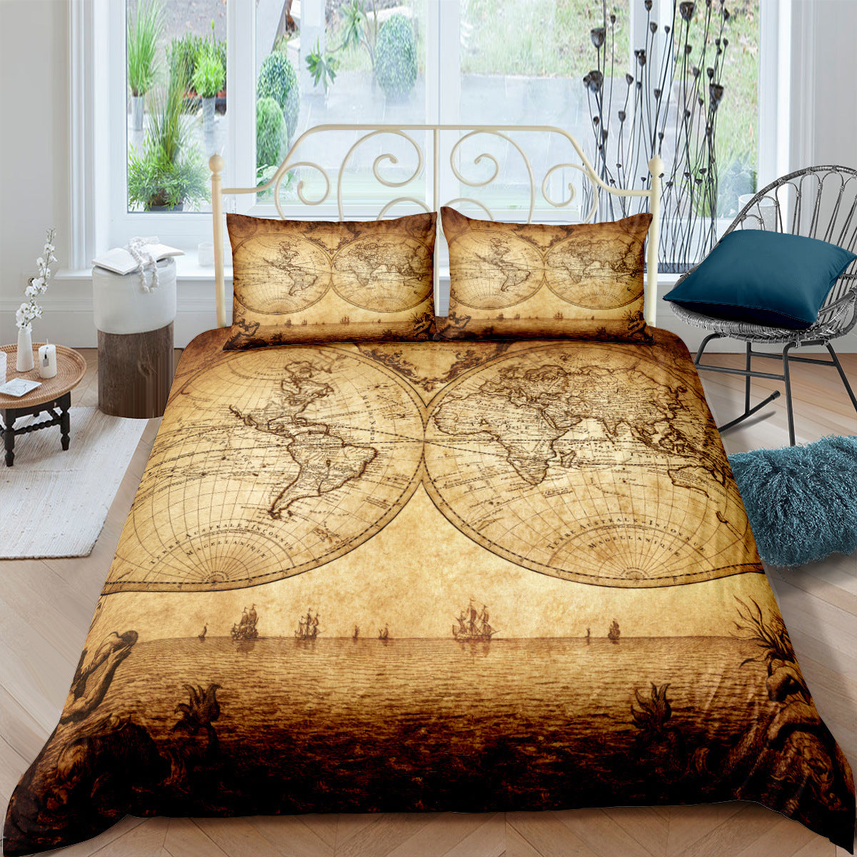 Treasure Map Digital Printing Three-Piece Customized DIY Cross-Border Amazon Bedding Nautical Chart Retro