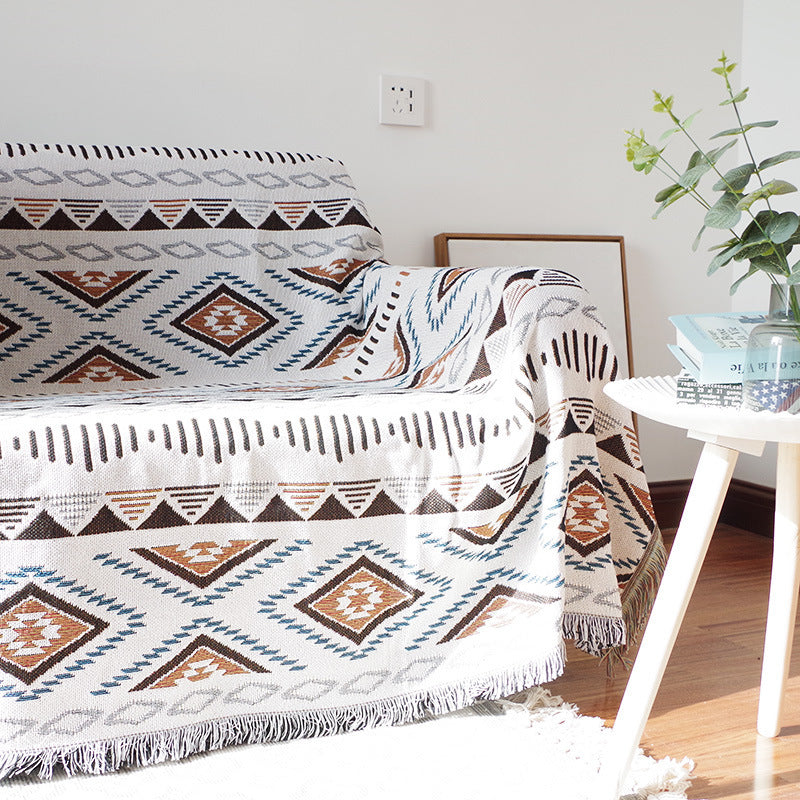 Bohemian Knitted Throw Thread Blanket on the Bed Sofa Plaid