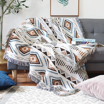 Bohemian Knitted Throw Thread Blanket on the Bed Sofa Plaid