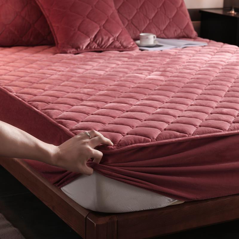 Quilted Bed Sheet Crystal Velvet Simmons Protective Cover To Keep Warm Bedspread Non-Slip