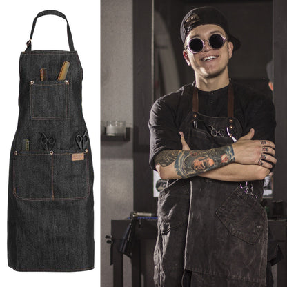 Vulcanized Black Denim Denim Fabric Halterneck Japanese Work Apron