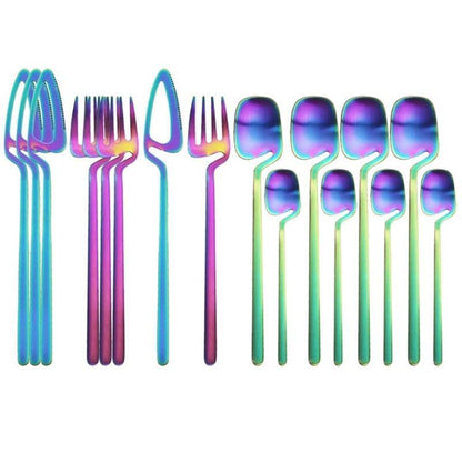 16pc Cross-Border Hot Style Tableware Stainless Steel Hanging Cup Tableware Spoon Personality Creative Hanging Cup Spoon Western Cutlery