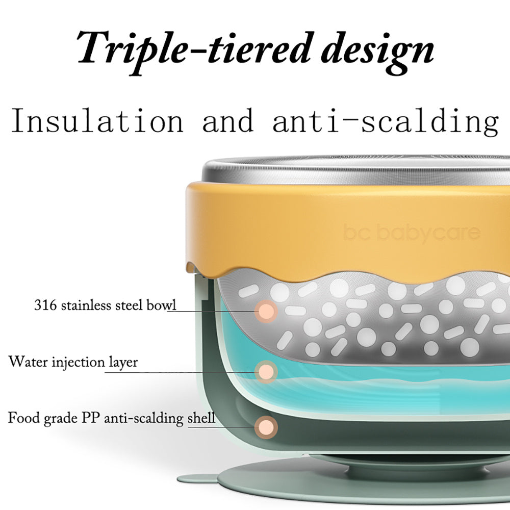 Bol à ventouse en acier inoxydable pour enfants, bol isolant à injection d'eau