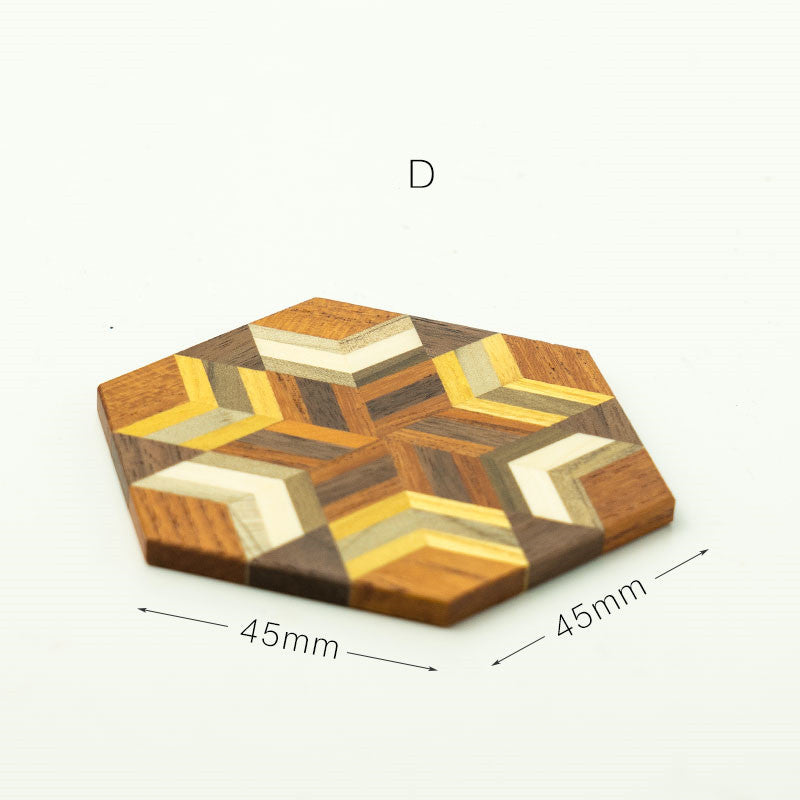 Sous-verre hexagonal rétro en bois massif naturel pour la maison