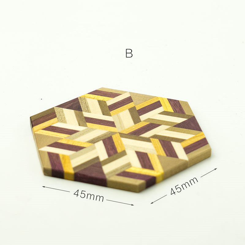 Sous-verre hexagonal rétro en bois massif naturel pour la maison