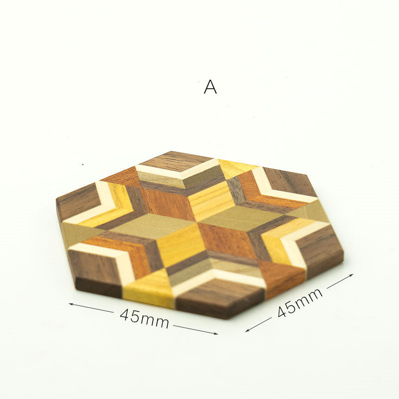 Sous-verre hexagonal rétro en bois massif naturel pour la maison