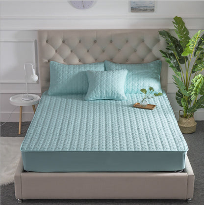 Solid Color Bed Sheet One-piece Cotton Bedspread Quilted Non-slip Mattress Cover Thick Simmons Protective Cover