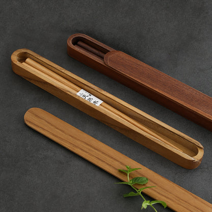 Paire de baguettes simples en bois massif de style japonais avec boîte rétro portable pour baguettes de voyage, boîte de rangement pour vaisselle