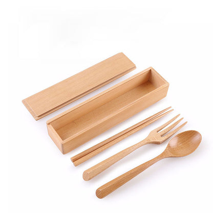 Paire de baguettes simples en bois massif de style japonais avec boîte rétro portable pour baguettes de voyage, boîte de rangement pour vaisselle