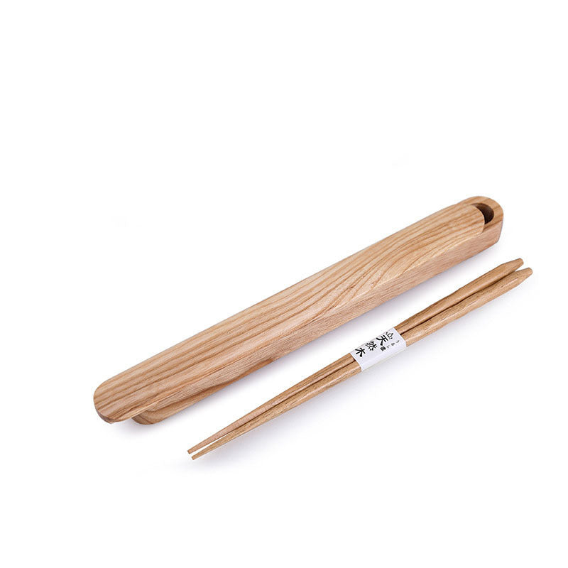 Paire de baguettes simples en bois massif de style japonais avec boîte rétro portable pour baguettes de voyage, boîte de rangement pour vaisselle