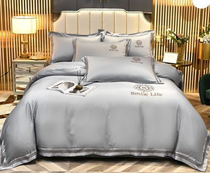 Summer Ice Silk Four-piece Set Silky Nude Sleeping Sheets Quilt Cover Real Silk Satin