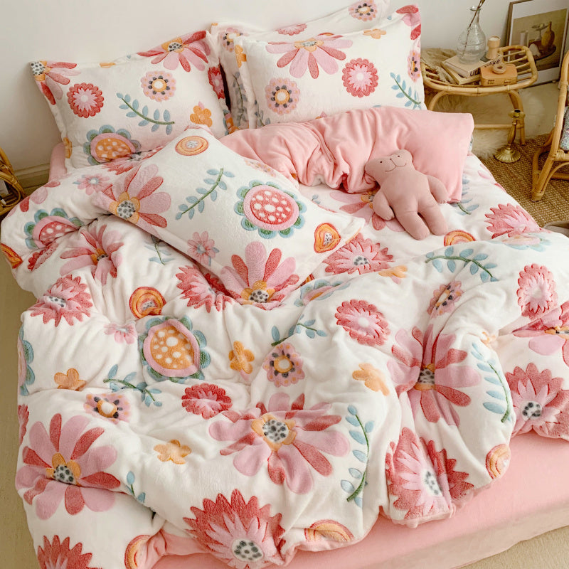 Four-Piece Princess Heart Snowflake Velvet Coral Velvet Bed Sheet Duvet Cover