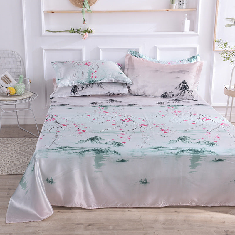 Summer Ice Silk Printing Home Textile Kit Single Bed Sheet Washed Silk Large Bed Sheet