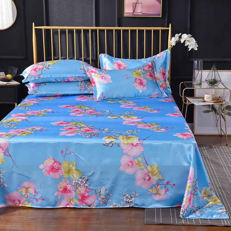 Summer Ice Silk Printing Home Textile Kit Single Bed Sheet Washed Silk Large Bed Sheet