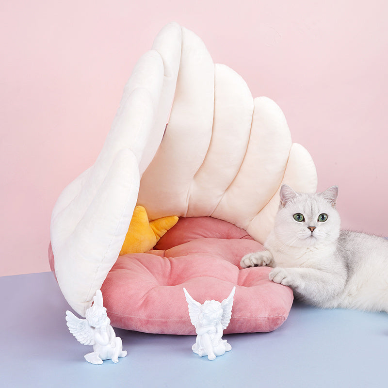 Nido de gato con alas de ángel, cama cálida para gatos para dormir en primavera, esterilla universal para gatos de cuatro estaciones, de doble uso