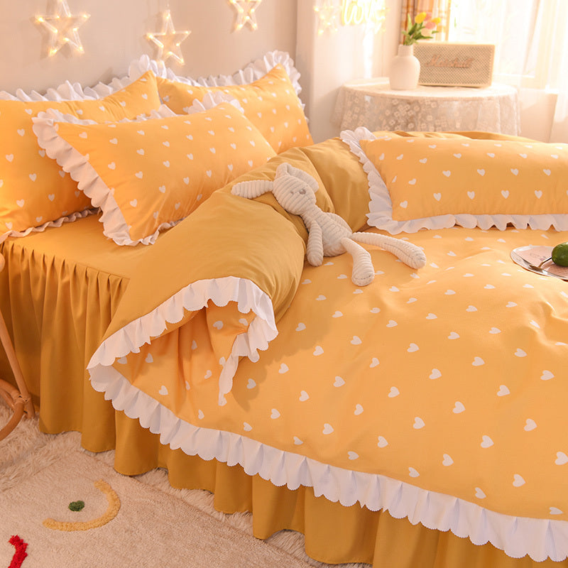 Four-Piece Set Of Simple Love Lace Bed