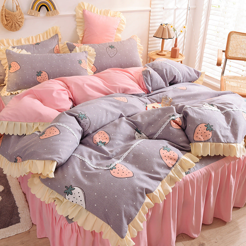 Girly Heart Lace Bed Skirt Princess Style Duvet Cover Bedding