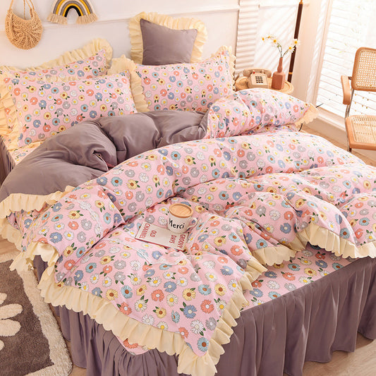 Girly Heart Lace Bed Skirt Princess Style Duvet Cover Bedding