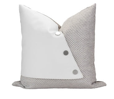 Almohada Beige Cuadrada Cojines Costura Cuero Blanco