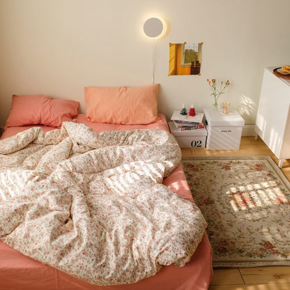 Ropa de cama de algodón con estampado floral retro y a juego