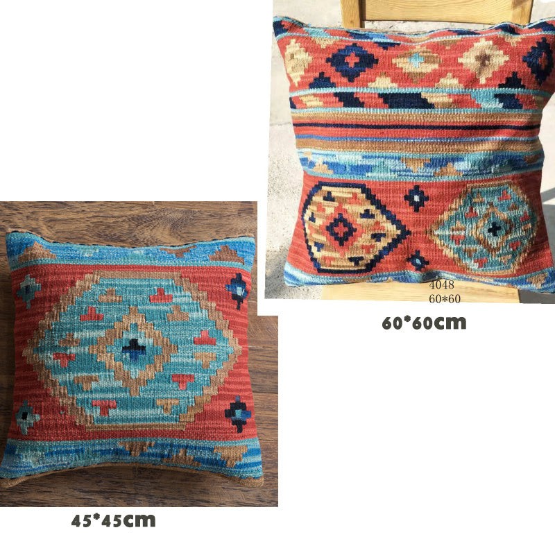 Housse de coussin en laine dure tissée à la main de style ethnique Kilim de style campagnard américain importé d'Inde