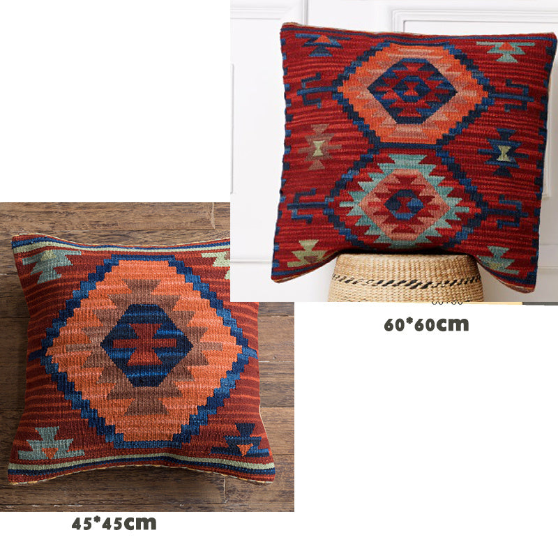 Housse de coussin en laine dure tissée à la main de style ethnique Kilim de style campagnard américain importé d'Inde