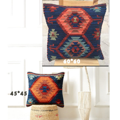 Housse de coussin en laine dure tissée à la main de style ethnique Kilim de style campagnard américain importé d'Inde