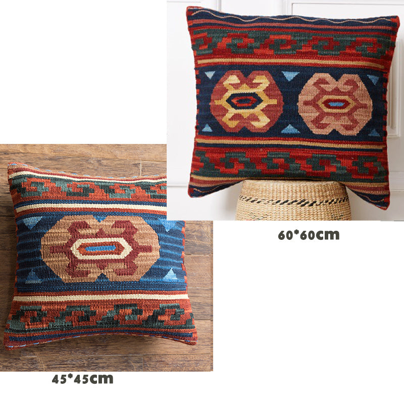 Housse de coussin en laine dure tissée à la main de style ethnique Kilim de style campagnard américain importé d'Inde