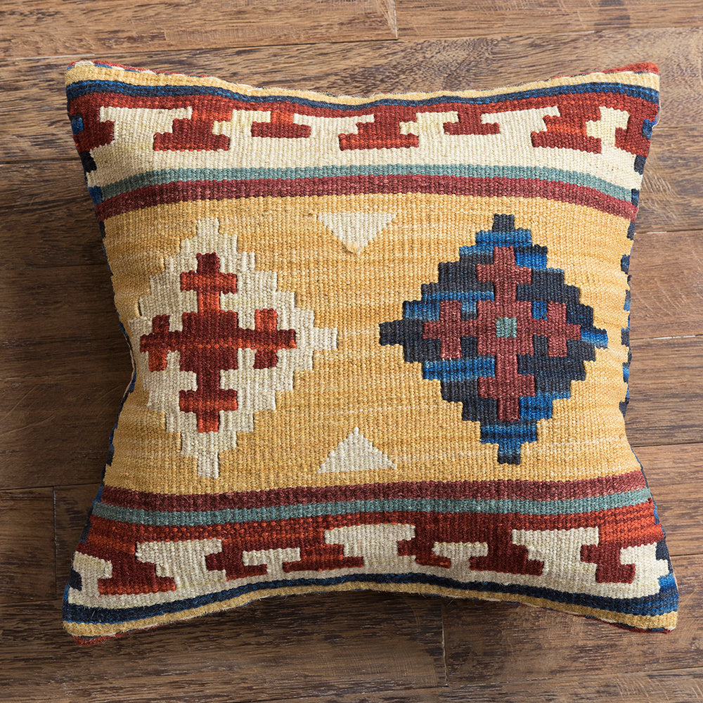 Housse de coussin en laine dure tissée à la main de style ethnique Kilim de style campagnard américain importé d'Inde