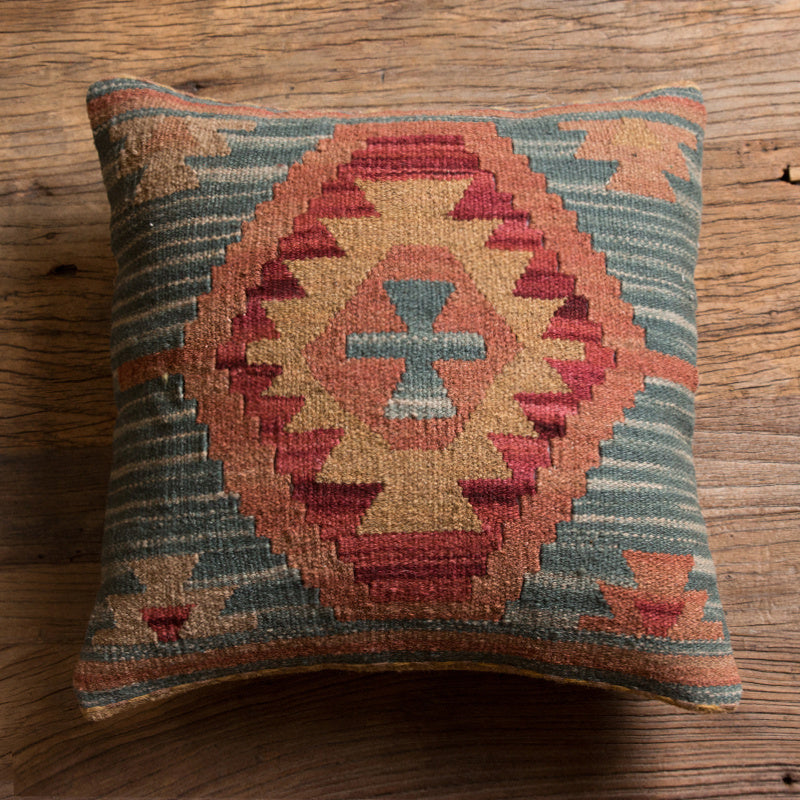 Housse de coussin en laine dure tissée à la main de style ethnique Kilim de style campagnard américain importé d'Inde