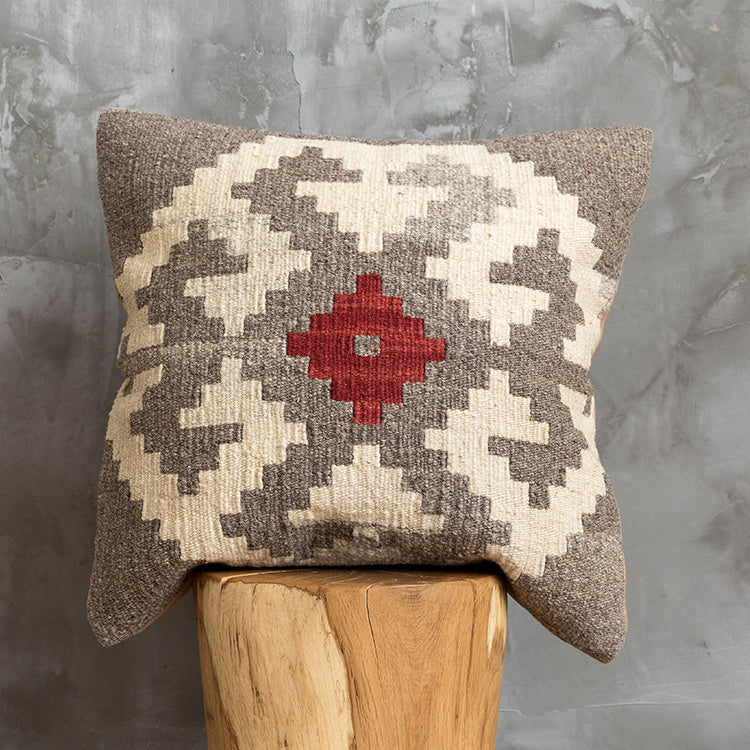 Housse de coussin en laine dure tissée à la main de style ethnique Kilim de style campagnard américain importé d'Inde