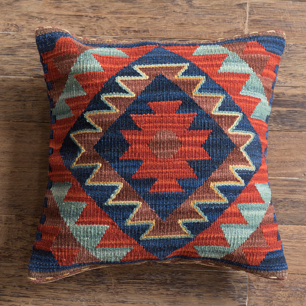 Housse de coussin en laine dure tissée à la main de style ethnique Kilim de style campagnard américain importé d'Inde