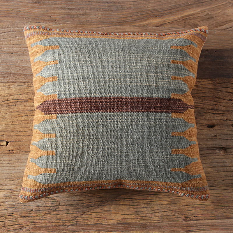 Housse de coussin en laine dure tissée à la main de style ethnique Kilim de style campagnard américain importé d'Inde