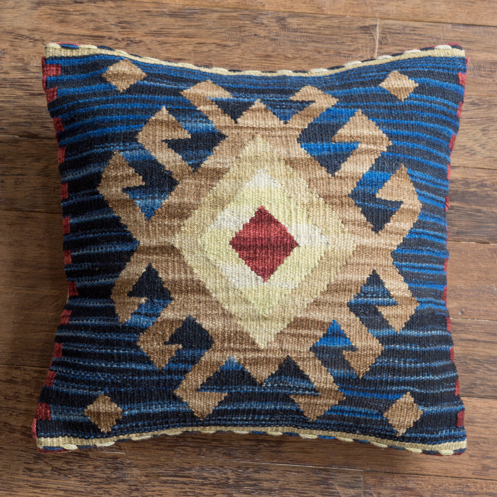 Housse de coussin en laine dure tissée à la main de style ethnique Kilim de style campagnard américain importé d'Inde