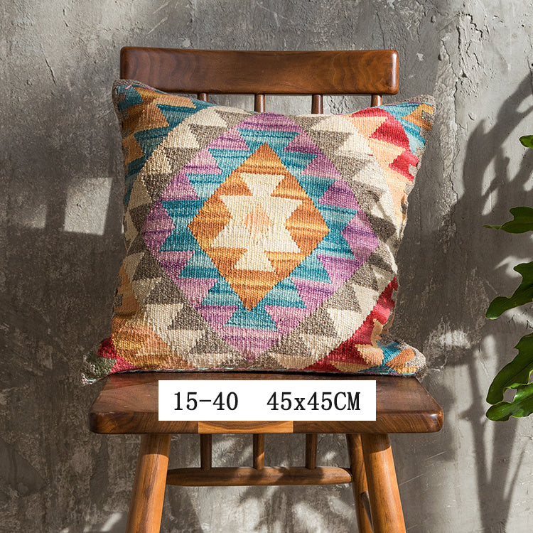 Housse de coussin en laine dure tissée à la main de style ethnique Kilim de style campagnard américain importé d'Inde