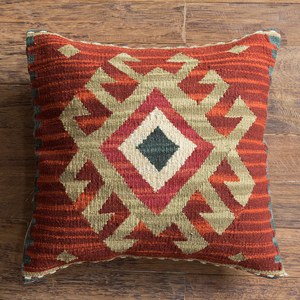 Housse de coussin en laine dure tissée à la main de style ethnique Kilim de style campagnard américain importé d'Inde