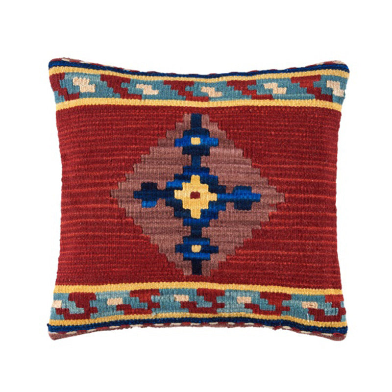 Housse de coussin en laine dure tissée à la main de style ethnique Kilim de style campagnard américain importé d'Inde