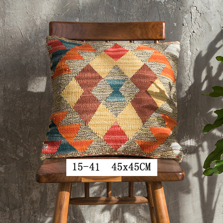 Housse de coussin en laine dure tissée à la main de style ethnique Kilim de style campagnard américain importé d'Inde