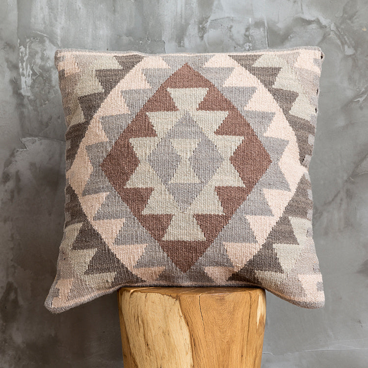 Housse de coussin en laine dure tissée à la main de style ethnique Kilim de style campagnard américain importé d'Inde