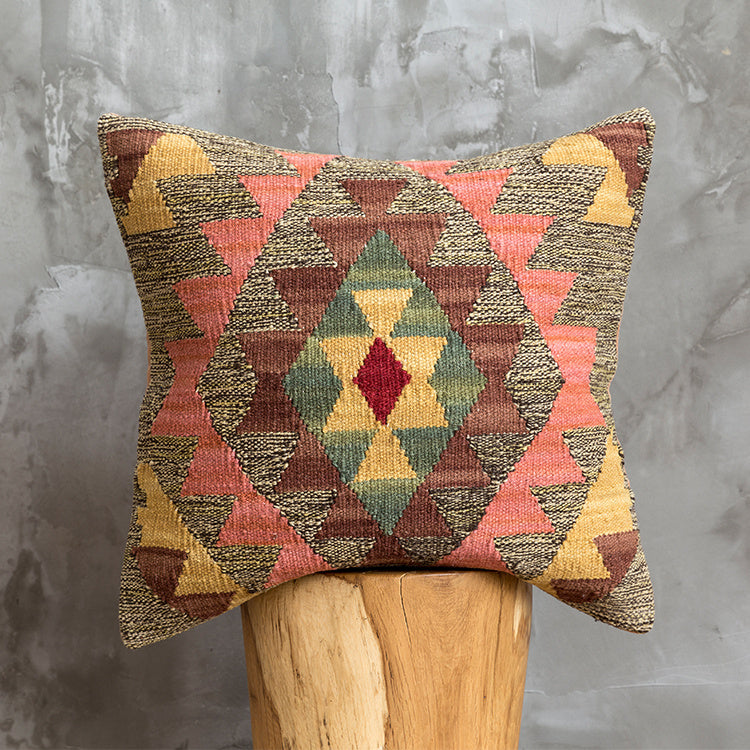 Housse de coussin en laine dure tissée à la main de style ethnique Kilim de style campagnard américain importé d'Inde