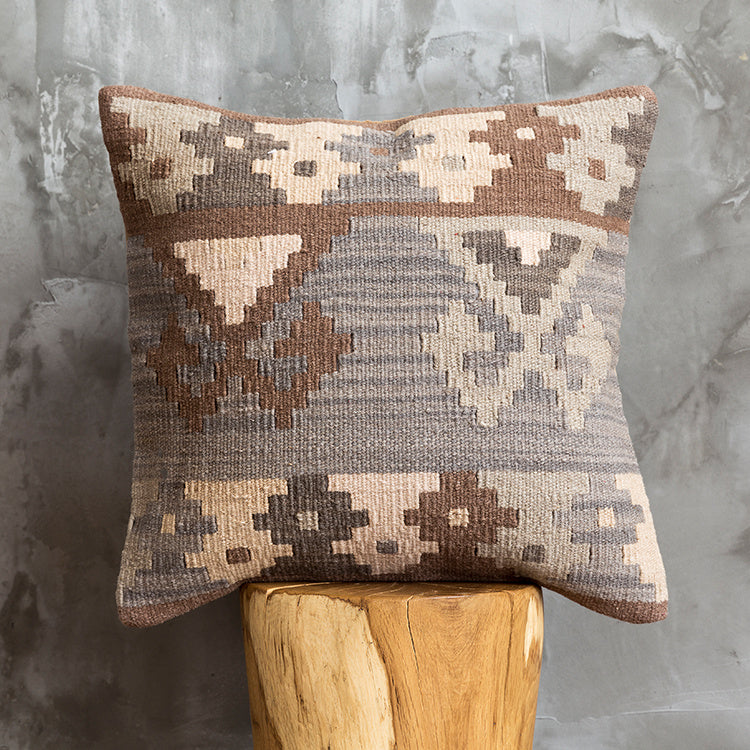 Housse de coussin en laine dure tissée à la main de style ethnique Kilim de style campagnard américain importé d'Inde