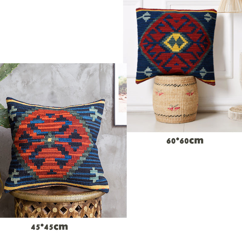 Housse de coussin en laine dure tissée à la main de style ethnique Kilim de style campagnard américain importé d'Inde