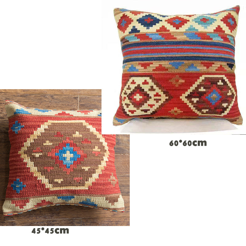 Housse de coussin en laine dure tissée à la main de style ethnique Kilim de style campagnard américain importé d'Inde